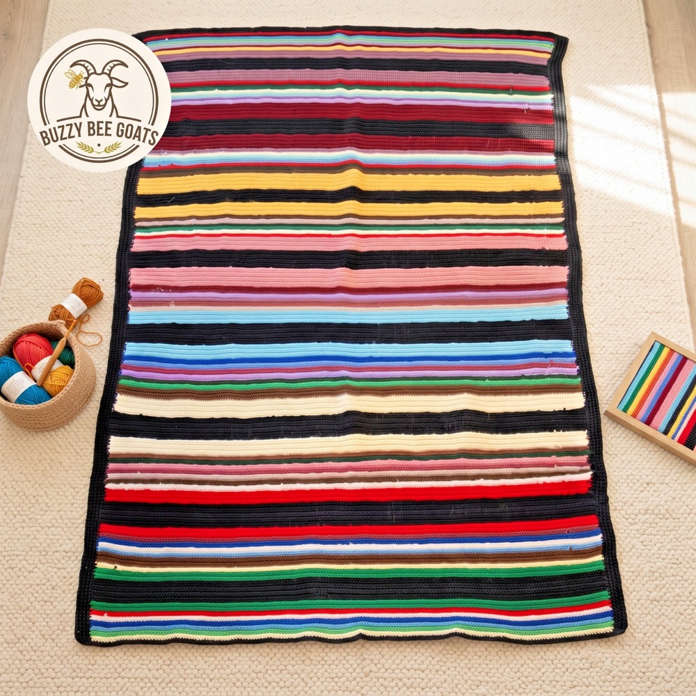 Vintage Handmade Crochet Afghan Throw Blanket Multicolor Granny Stripe 46x64